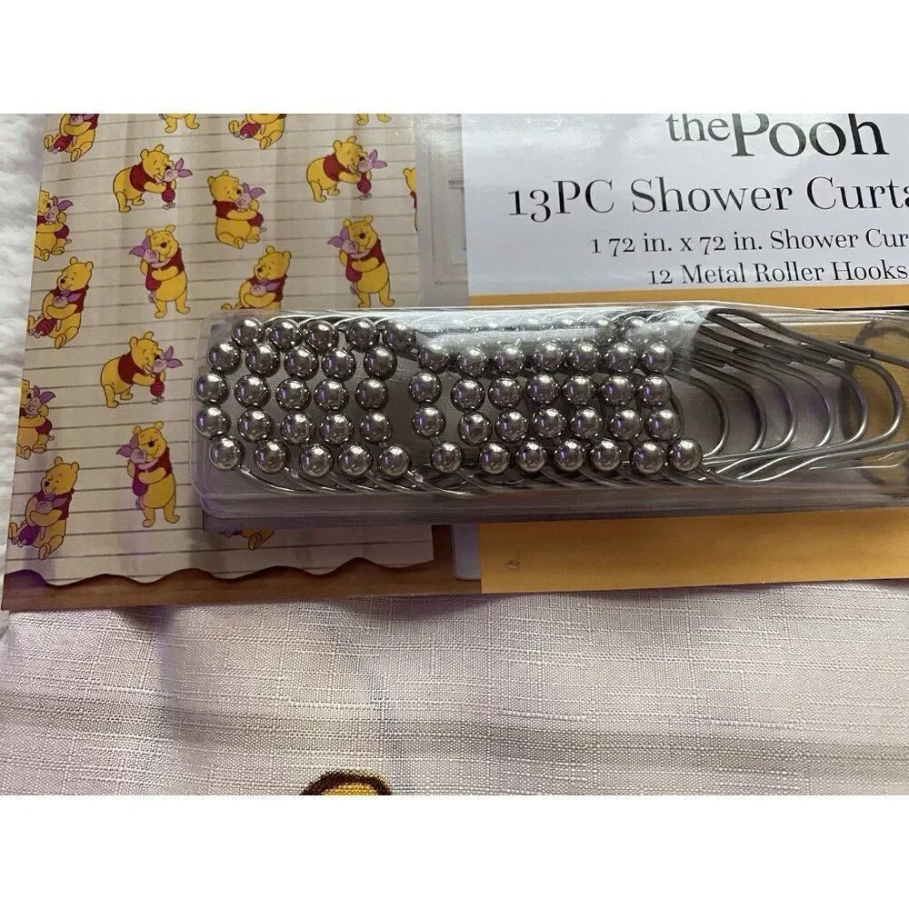 13 Piece Winnie‎ the Pooh Piglet Fabric Shower Curtain Set And Metal Hooks NEW